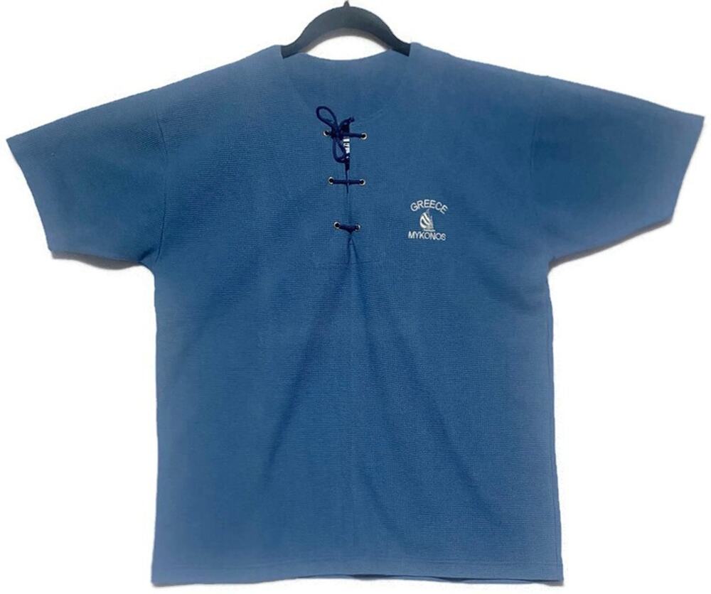 Mykonos Greece Blue Short Sleeve Pullover Top Shirt Women's Size Medium